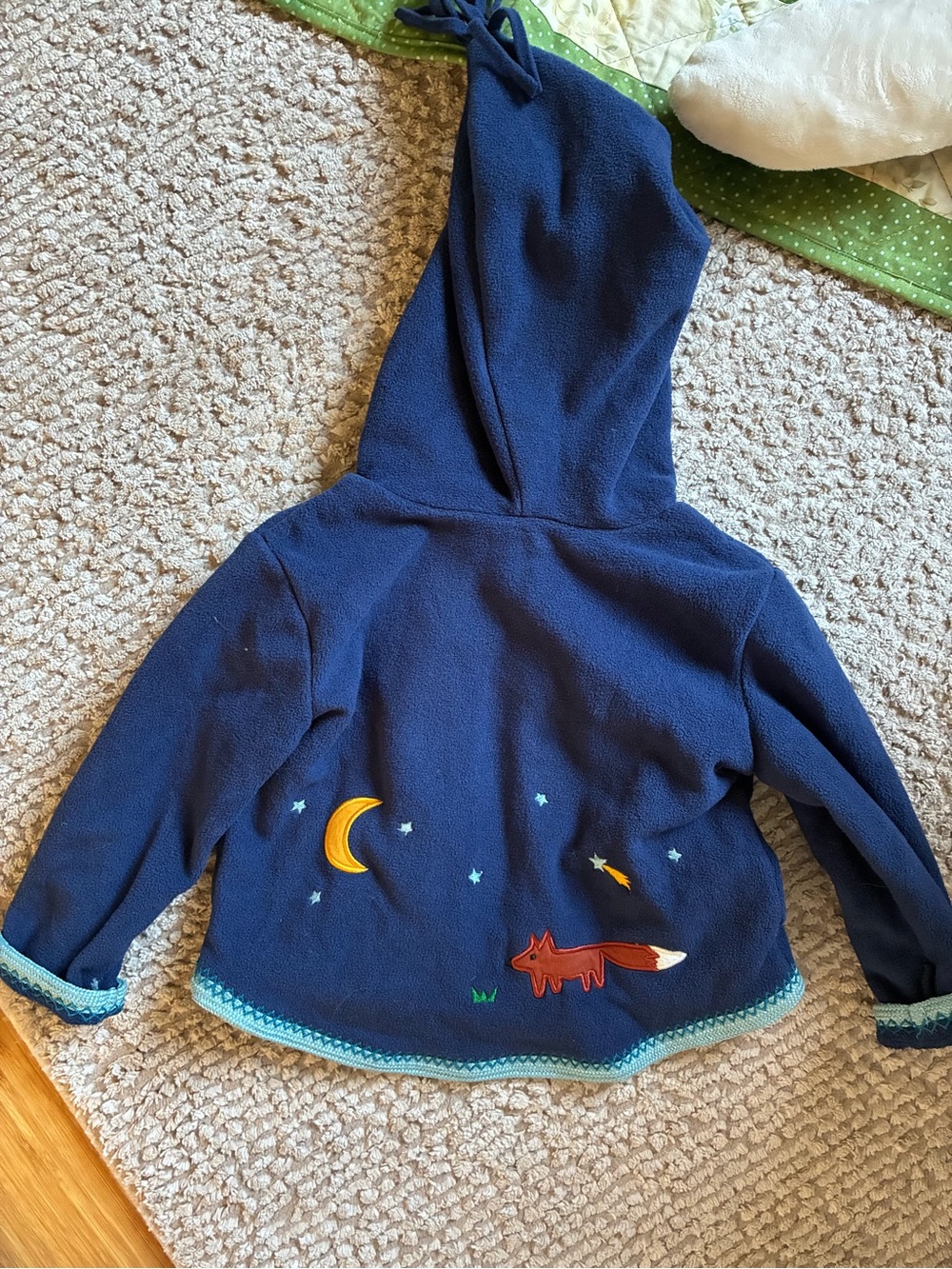 Navy Hooded Fleece Baby Jacket with Cute Applique - Picture 2 of 3